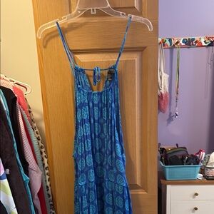 Blue Patterned Sleeveless Dress
